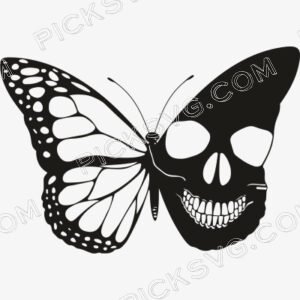 Butterfly With Skull Black Svg