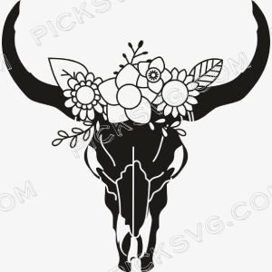 Cow Skull with Flower Svg