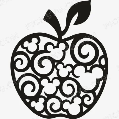 Mickey Mouse Swirly Apple Black Svg - Cartoon Characters Svg