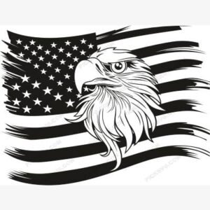 American Flag With Eagle Black SVG