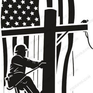 American Lineman Depicted with Flag Draped Svg