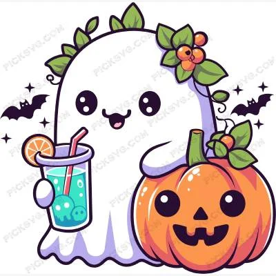 Cute Halloween Ghost Clipart SVG - Cartoon Characters Svg