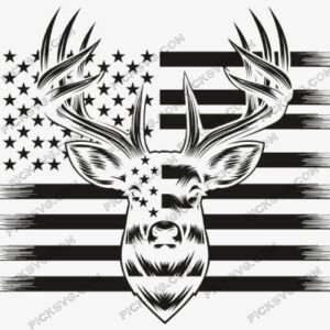 picksvg - Deer Head Distressed US Flag Svg