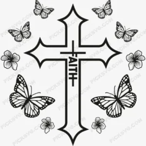 Faith with Cross Butterfly SVG - Holidays and Celebrations