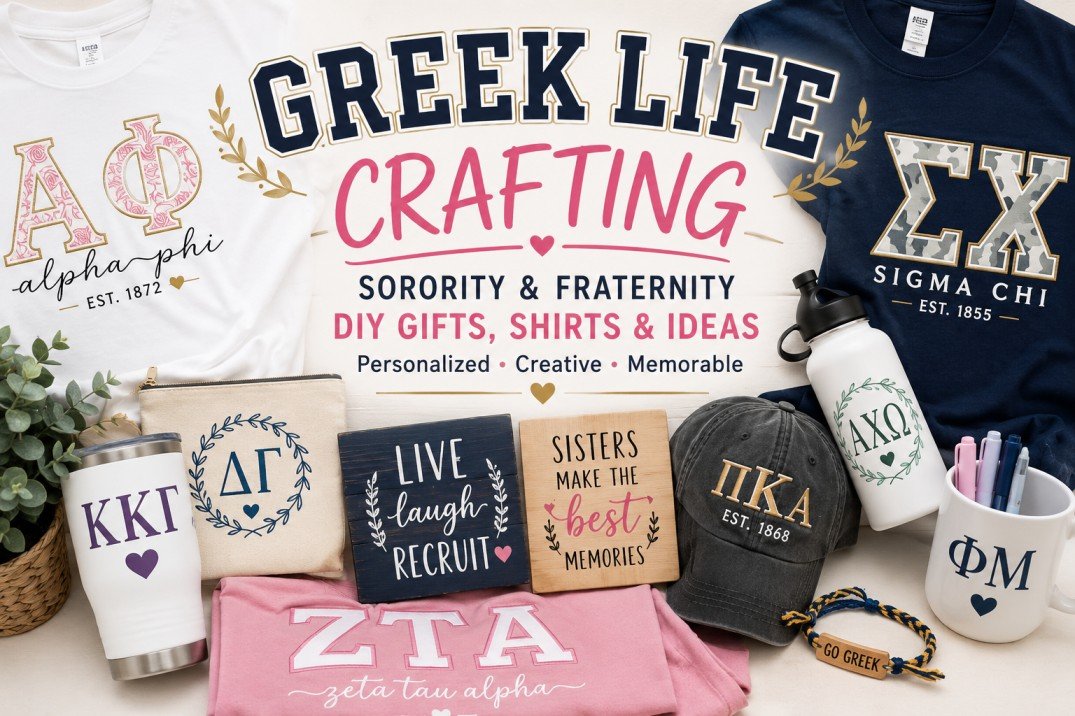Greek Life Crafting: Sorority & Fraternity DIY Gifts, Shirts & Ideas 1 Greek life crafting guide — DIY sorority and fraternity shirts, tumblers and gifts (PickSVG)