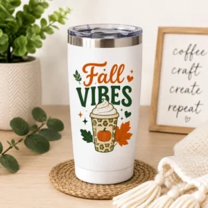 Cricut SVG tumbler design project with a custom fall graphic