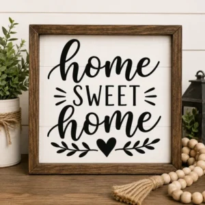 Cricut SVG wood sign design project with a farmhouse home decor graphic
